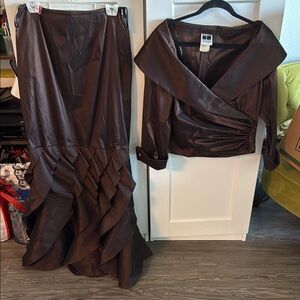 Tadashi Shoji Brown Maxi Trumpet Skirt